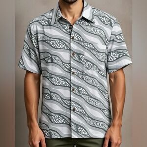 Maka Maka Men's Hawaiian Aloha button down collar shirt coconut buttons Medium